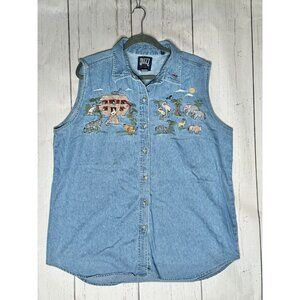 Size 18 - Vintage Quizz Jeans Woman Embroidered Noah's Ark VBS Denim Camp Shirt